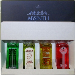 Sada miniatur Absinth collection 4 lahvičky lžička