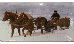 Puzzle Koňské spřežení na sněhu se sáněmi 45 dílků