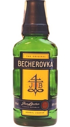Becherovka 38% 0,1l Jan Becher placatice etik2